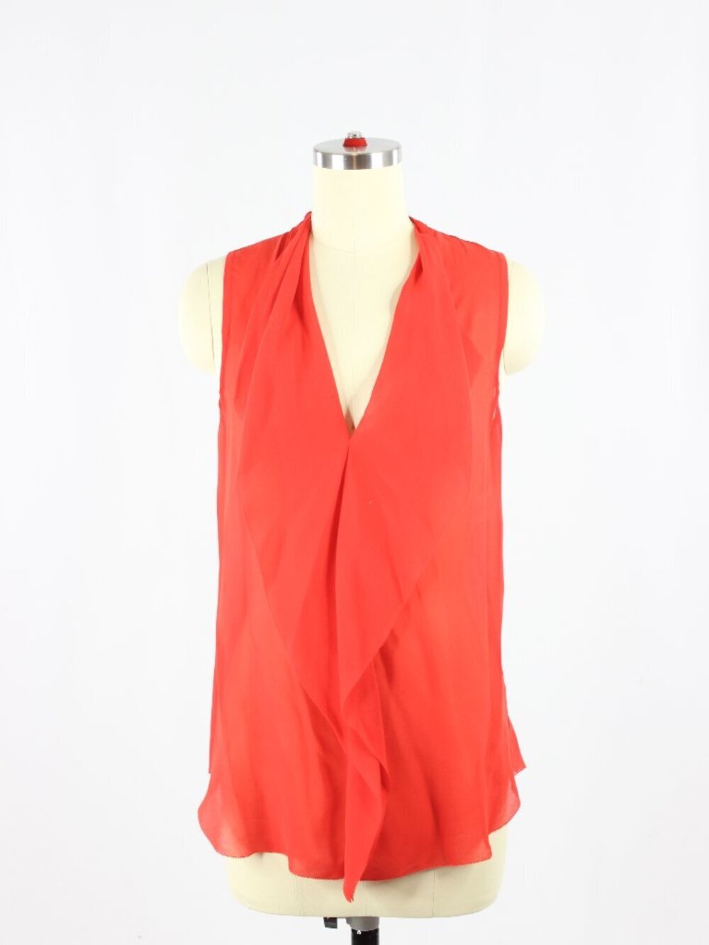 Aritzia BABATON Ainsley Red Silk Georgette Cascading Ruffle Blouse, Size XS